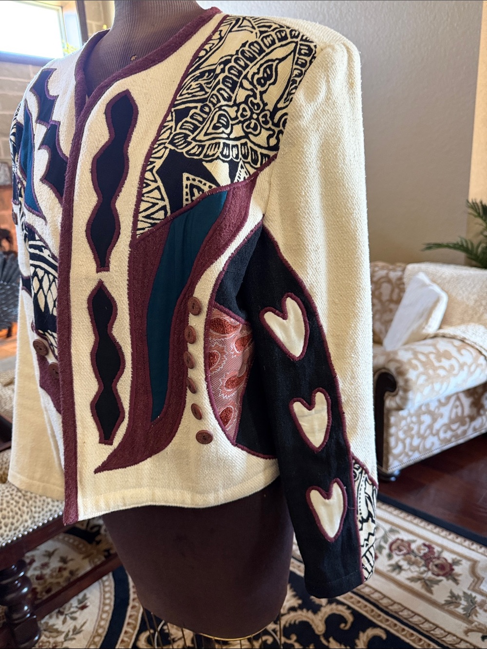 Women’s Cream Multicolor Patterned Jacket - Picture 8 of 9